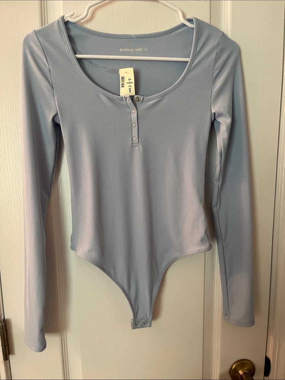 Aeropostale Pale Blue Ribbed Button-Front Bodysuit